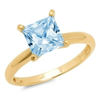 3CT Princess Cut Prirodni švicarski plavi Topaz 14K žuti zlatni godišnjički angažman prsten veličine 10,25