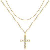Zlatna slojevita ogrlica za žene, 14k pozlaćena Dainty slojevita križa zlo oko Hamsa ručni otkucaji srca