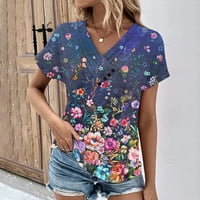 Ženski kratki rukav V izrez košulje cvjetni opušteni fit vrhovi 50% popusta na ljetne majice meke comefy classic plus sizene bluze ljubičaste l