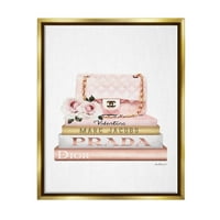 Stupell Industries ružičasta torbica zlatna poštarka Glam modni akvarelni dizajn Metalni zlatni uokvireni