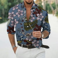 Bluza za muškarce dugih rukava majica Ležerne prilike Cvjetni 3D Vintage Ispis gumb Rever Slim Business
