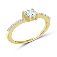 0. Carat T. G. W. Aquamarine dragi kamen i bijeli dijamant naglasak zlato preko srebra prsten