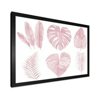 Designart 'Tropical Pink Watercolour Leaves On White I' Shabby Chic Framed Art Print