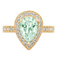 2.36ct Rez kruške - halo - simulirani zeleni dijamant - 14K žuto zlato - zaručnički prsten