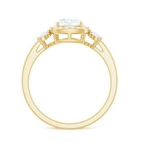 Jastuk Cut Moissine Dizajnerski zaručnički prsten sa halo za žene - D-VS ocjena, 14k žuto zlato, US 3,50