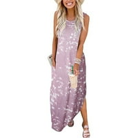 Dyfzdhu ljetne haljine za žensko džep bez rukava Ležerne cvjetne tiskarske plaže Long Maxi Labava haljina
