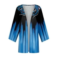 Ženska jesenska modna stalna Odjeća ženska Casual Moda Retro štampana lagana jakna srednje dužine kardigan plava l