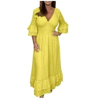 Boho haljine veće veličine za žene s volanima s V izrezom ljetna haljina na plaži šuplji Maxi sarafan