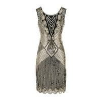 WANYNG žene V-izrez kratki rukav Vintage resice Flapper haljina Midi dužine ženska večernja haljina, M