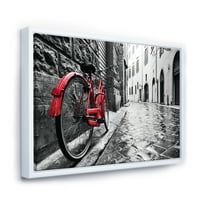 Designart 'Retro Vintage Red Bike' Cityscape Photo Framed Canvas Art Print
