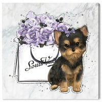 Wynwood Studio modni i Glam zidni platneni umjetnički Print 'torba za cvijeće šteneta i lavande' romantično-ljubičasta,
