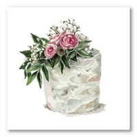 Bijelo cvijeće i roze ruže na tortu slika platnu Art Print