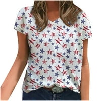 Yourumao žene klirens TopsBrunch majice za žene jesen ljeto kratki rukav duboki V vrat SAD Zastava zvijezde