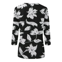 Hanas Tops Ženska Moda Retro tunika, Casual okrugli vrat rukav bluza, cvijeće & Vintage štampani Loose Fit pulover Top crna # 3 L