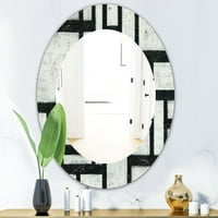 Designart' crno-bijeli labirint geometrijski ' Ogledalo iz sredine stoljeća-ovalno ili okruglo zidno ogledalo