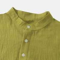 Penkiiy Men Casual Solid Buttons plaža pulover Stand-up ovratnik kratka rukava košulja bluza majice sa