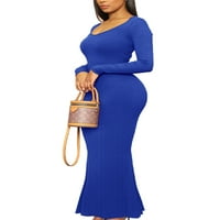 Caprese ženske Bodycon haljine sa dugim rukavima Maxi haljine jednobojne seksi V izrez plave 2XL