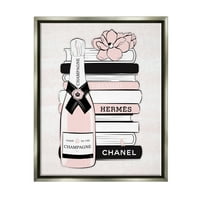 Stupell Industries pastelne naslagane knjige šampanjac polirani Glam amblem grafička Umjetnost sjaj sivo