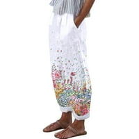 DTIDTPE široke pantalone za žene, ženske hlače cvjetni print s džepovima Duge labave hlače Pamuk Ležerne