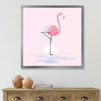PROIZVODNJAK Stojeći na jednoj nožnim prstima ružičasto flamingo seoska kuća uramljena umjetnička štampa