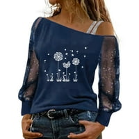 Modni vrhovi majica D Andelion tiskana mreža s dugim rukavima Elegantna hladna ramena majica za bluze