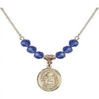 Ogrlica sa pozlaćenom zlatom sa plavom rujanskom rođenom mjesecu kamene perle i svetog Christina zapanjujući