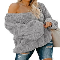 Blibea Chunky džemperi za žene zimske dugih rukava V kabel za vrat pletene vrhove