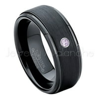 Brušeni Crni muški volfram prsten - 0.07 ct Solitaire Amethyst prsten-personalizirani volfram vjenčani