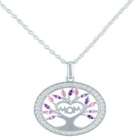 Brilliance Fine nakit srebro Platiran simulirani Pink Sapphire, simulirani ametist i CZ mama krug privjesak