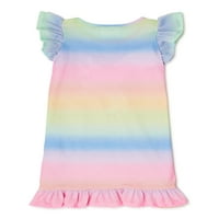 Btween Girl Rainbow Unicorn pidžama spavaćica s volanima s odgovarajućim gumicama za kosu, veličine 4-12