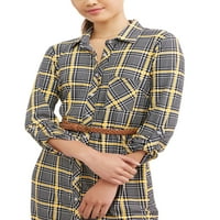 No Comment Juniors ' rolled Tab Sleeve Shirt Dress with pleteni pojas