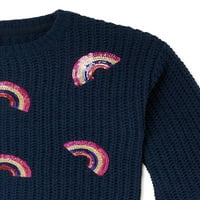 Nik i Leksi djevojke Chenille Allover Print Sequin Grapic pulover džemper, veličine 4-18