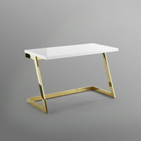 Bibse pisaći stol - visoki sjaj Lakiranje, polirana baza od nehrđajućeg čelika, geometrijske noge, bijeli
