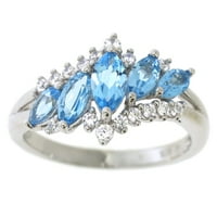 Brilliance Fine nakit srebra originalni Švicarski plavi Topaz i bijeli kubni cirkonij CZ Markizni prsten