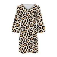 Ženske oblače klirence rukavac A-line midi haljina, labavi ispisani V-izrez ljetna haljina Leopard Print