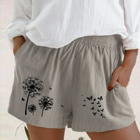 Zhizaihu kratke hlače za žene Trendi ljetni maslački tisak casual pantalone pamučne i posteljine elastične