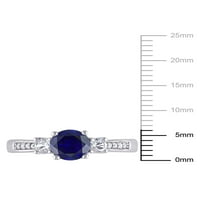 Tangelo 1-Carat T. G. W. stvorio plavo-bijeli safirni dijamant-Accent 10kt bijeli Zlatni tri kamena prstena