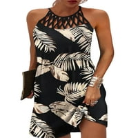GLONME Žene kratke mini haljine Crew Crt Summer Beach Sandress Haljina bez rukava Havajska baggy Retro cvjetni ispis list 2xl