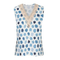 Usmixi Tank Tops for Women Elegant Lace Trim Plus Size Loose Vest Tops Summer Geometric Print V-izrez rukave modne bluze Blue m