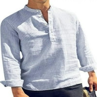 Lumento Muške Majice Henley Vrat Vrhovi Dugi Rukav Tunika Košulja Regular Fit Bluza Dugme Plava L