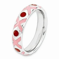 Sterling srebrni polirani ružičasti crveni emajlirani prsten