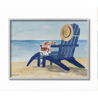 Stupell Industries Empty Blue Beach Stolica sa šeširom Nautička scena uokvirena zidna umjetnička dizajna