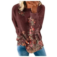 Slatke dukserice za žene Dugi rukav okrugli vrat dukserica cvjetnog uzorka pulover boemski vrhovi slatki