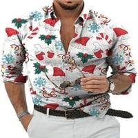 Beiwei Mens Casual Santa Claus Print Tunic Shirt Button Down jednostruke grudi Xmas bluza Dugi rukav rad