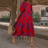 Cuoff ženska ljetna Ležerna Print lisnata kratka rukava o-izrez velika ljuljačka haljina za šivanje
