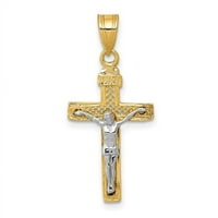 Finest Gold 10k žuto zlato dvobojni dijamantski rezani mali blok rešetkasti krst sa križićem od Križa