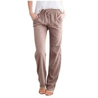Pantalone za žene široke noge pamuk čvrsti elastični struk duge ravne gaćice hlače hlače kaki 3xl