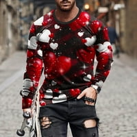 Vrijeme i Tru Valentines Day Pokloni,muškarci Casual okrugli vrat Dugi rukav pulover Valentinovo 3D štampani