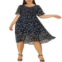 Jedinstvene ponude Ženske plus veličine Elegantne cvjetne ljetne odjeće Flare midi haljina