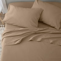 Marte Thread Count Cotton Rich Twin Bed Sheet Set - Twin Sheet-Ugrađeni Lim, Ravni Lim, Jastučnica - Hotelski Kvalitet - Super Meko-Bež Set Čaršava